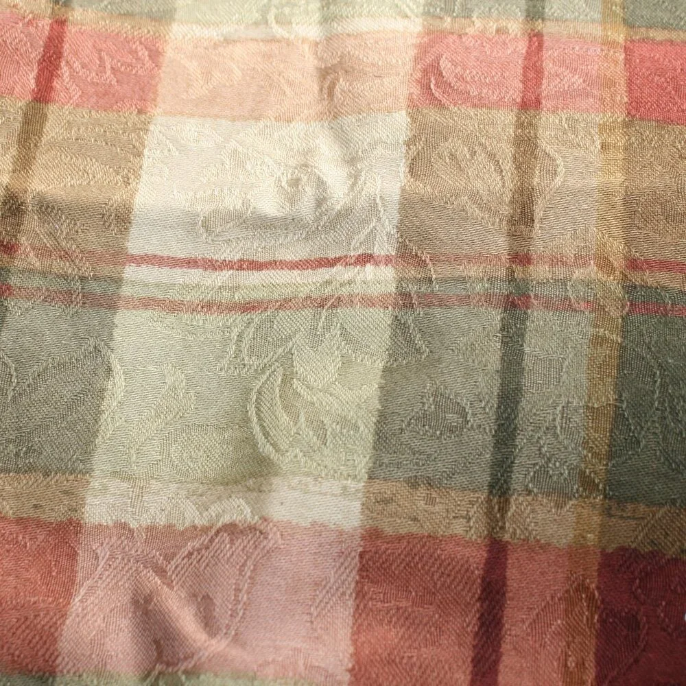 FABRIC #1354 - Home Decor - Plaid Floral Brocade Orange Green - 26 x 29